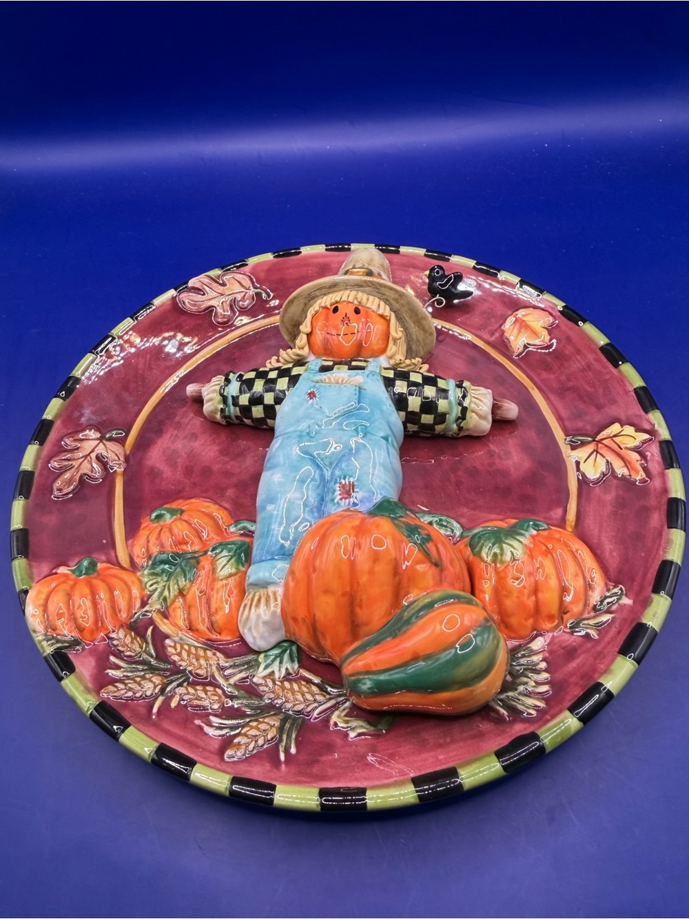 Ceramic Scarecrow & Pumpkin Wall Plate